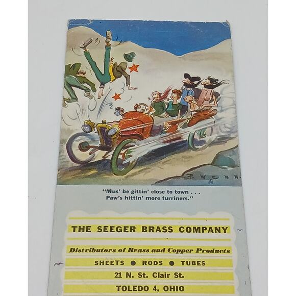 Vtg The Seeger Brass Company Toledo Ohio Ink Blotter Advertisement Hillbillies - Picture 2 of 6